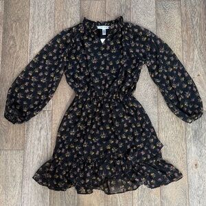 Love Ady Sheer Floral Black Long Sleeve Dress XS